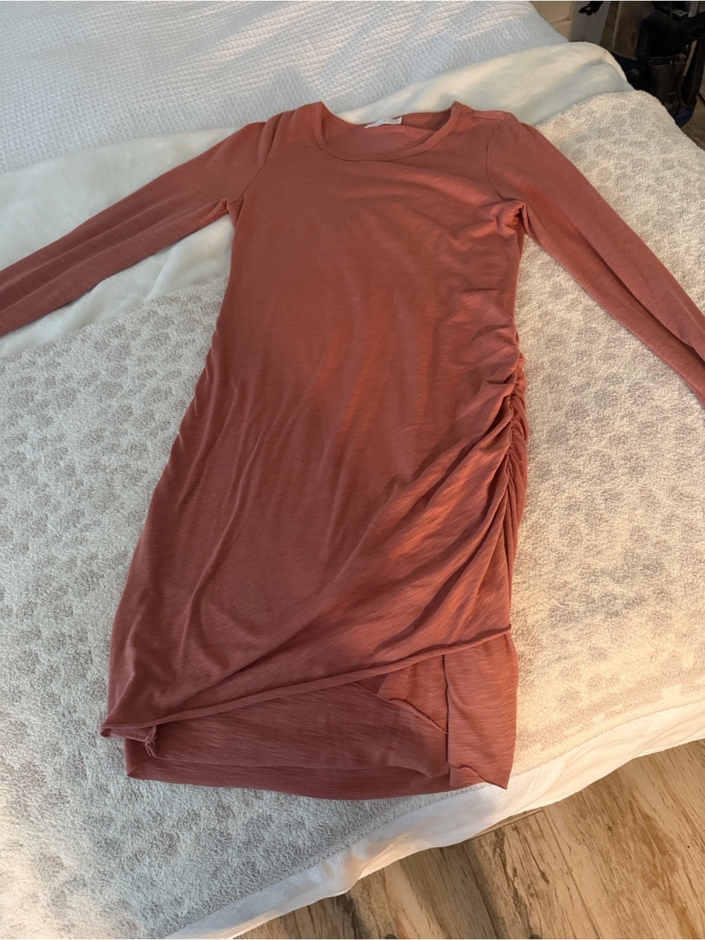 Ruched Side Long Sleeve Midi Dress in Dusty Rose
